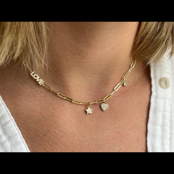 Jewelry - Gold paper clip chain necklace,charm necklace love necklace